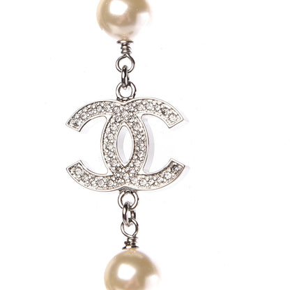 Chanel Crystal Pearl CC Long Necklace Silver 4 of 6