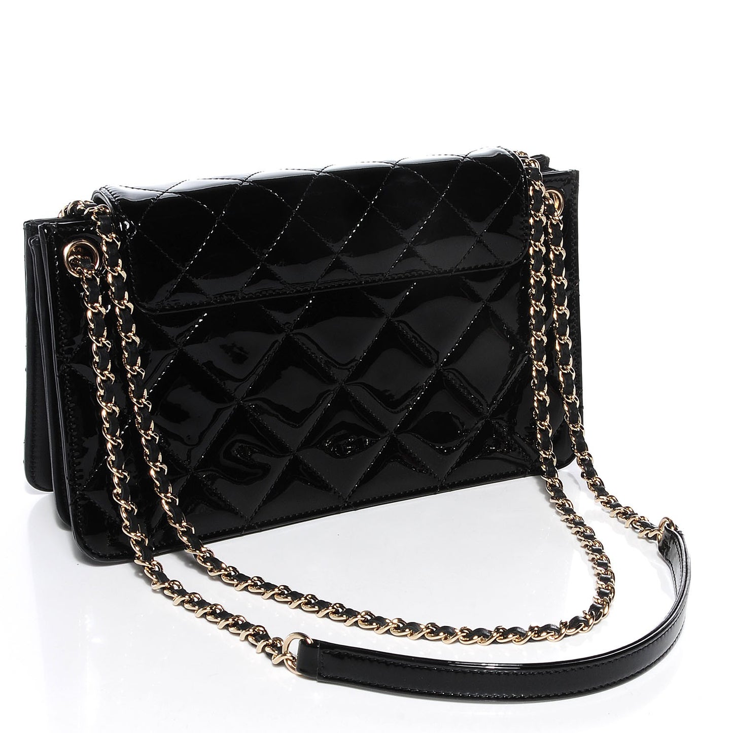 Patent Golden Class Accordion Flap Bag Black