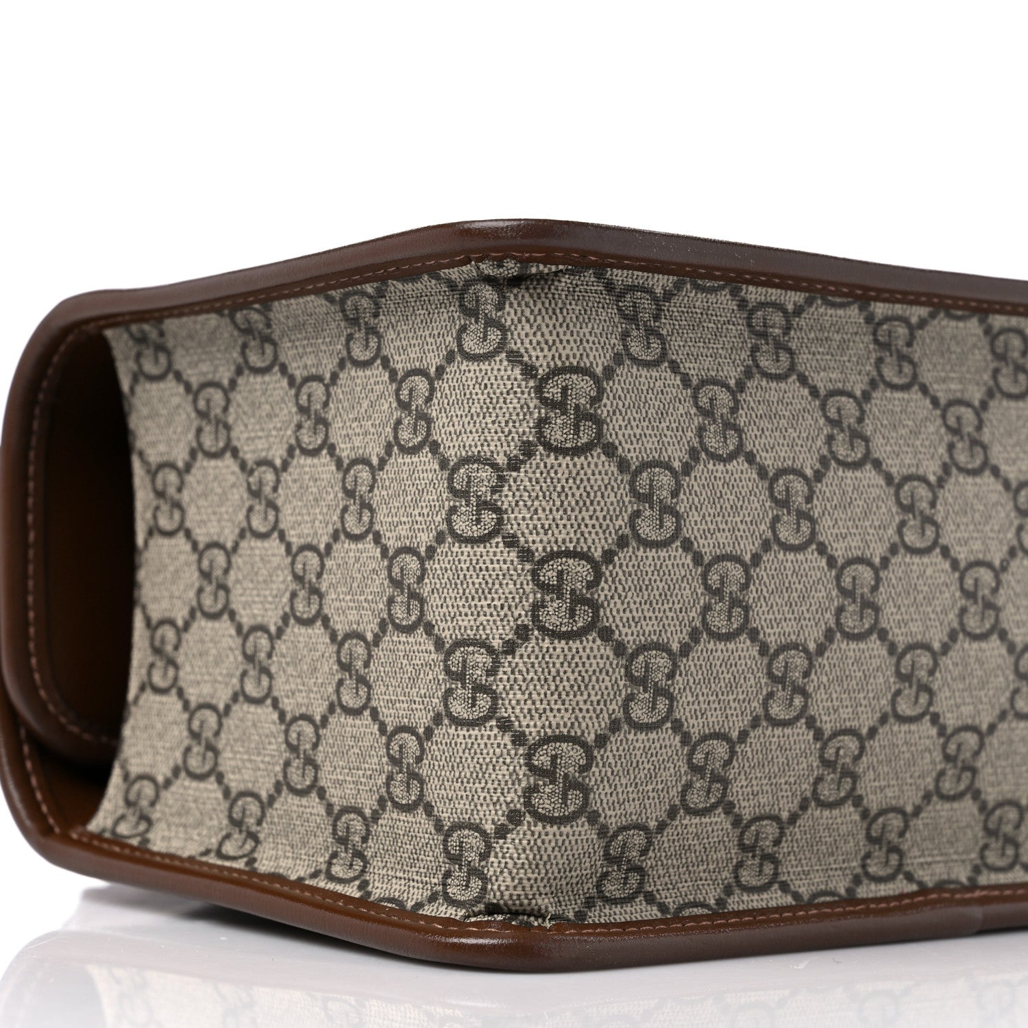Gucci GG Supreme Monogram Azalea Calfskin Mini Horsebit 1955 Foldover Top Handle Bag Beige Ebony Brown Sugar 8 of 9