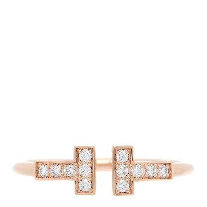 Tiffany 18K Rose Gold Diamond T Wire Ring 56 7.5 1 of 5