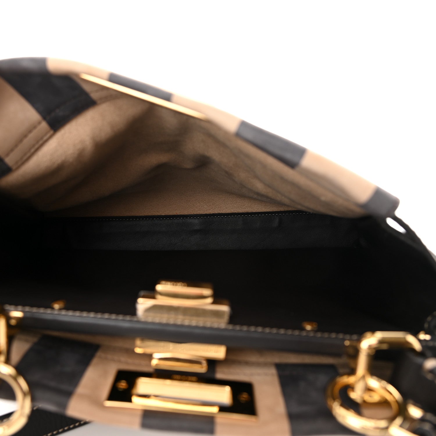 Fendi Vitello Nabuk Seta Pequin Medium Peekaboo Iconic Satchel Tobacco Moro Ebano 5 of 14