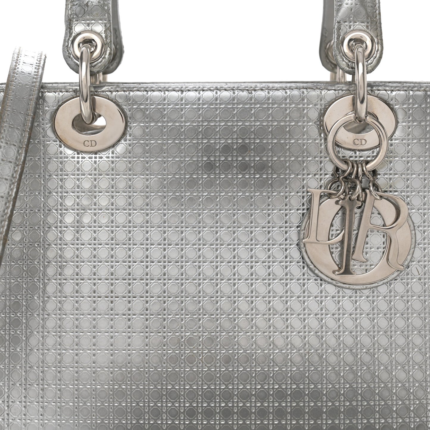 Metallic Patent Micro-Cannage Medium Lady Dior Silver
