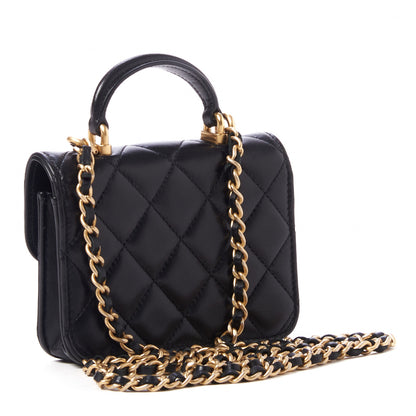Chanel Lambskin Quilted Top Handle Flap Coin Purse With Chain Black 3 of 9