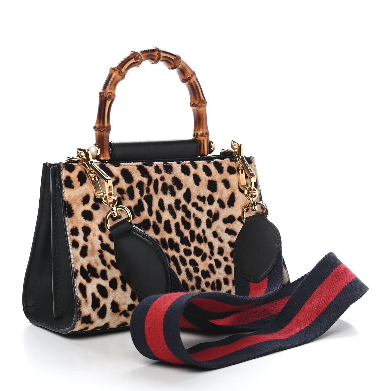 Gucci Calf Hair Bamboo Web Leopard Print Mini Nymphaea Top Handle Bag 4 of 14