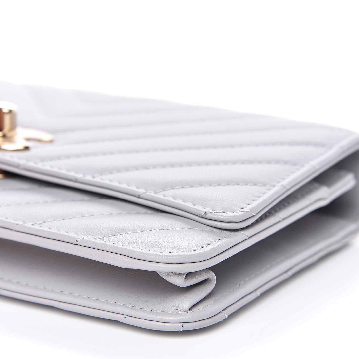 Lambskin Chevron Quilted Trendy CC Wallet On Chain WOC Grey