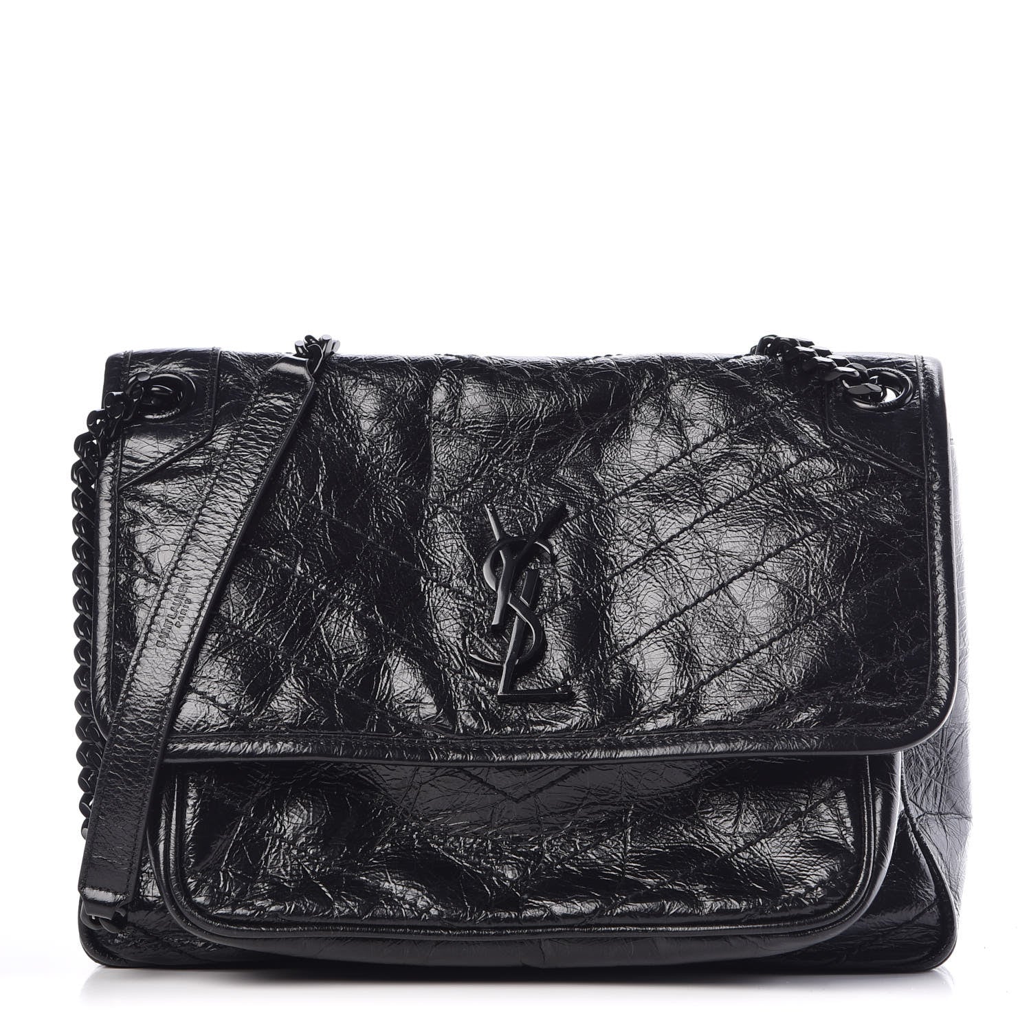 Saint Laurent Crinkled Calfskin Matelasse Monogram Medium Niki Chain Satchel Black 1 of 9