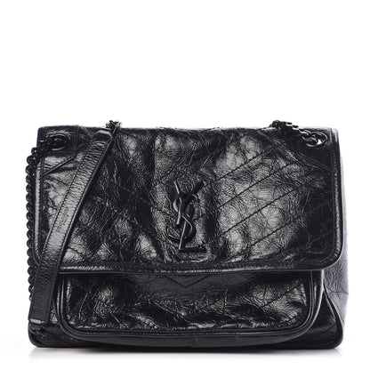Saint Laurent Crinkled Calfskin Matelasse Monogram Medium Niki Chain Satchel Black 1 of 9