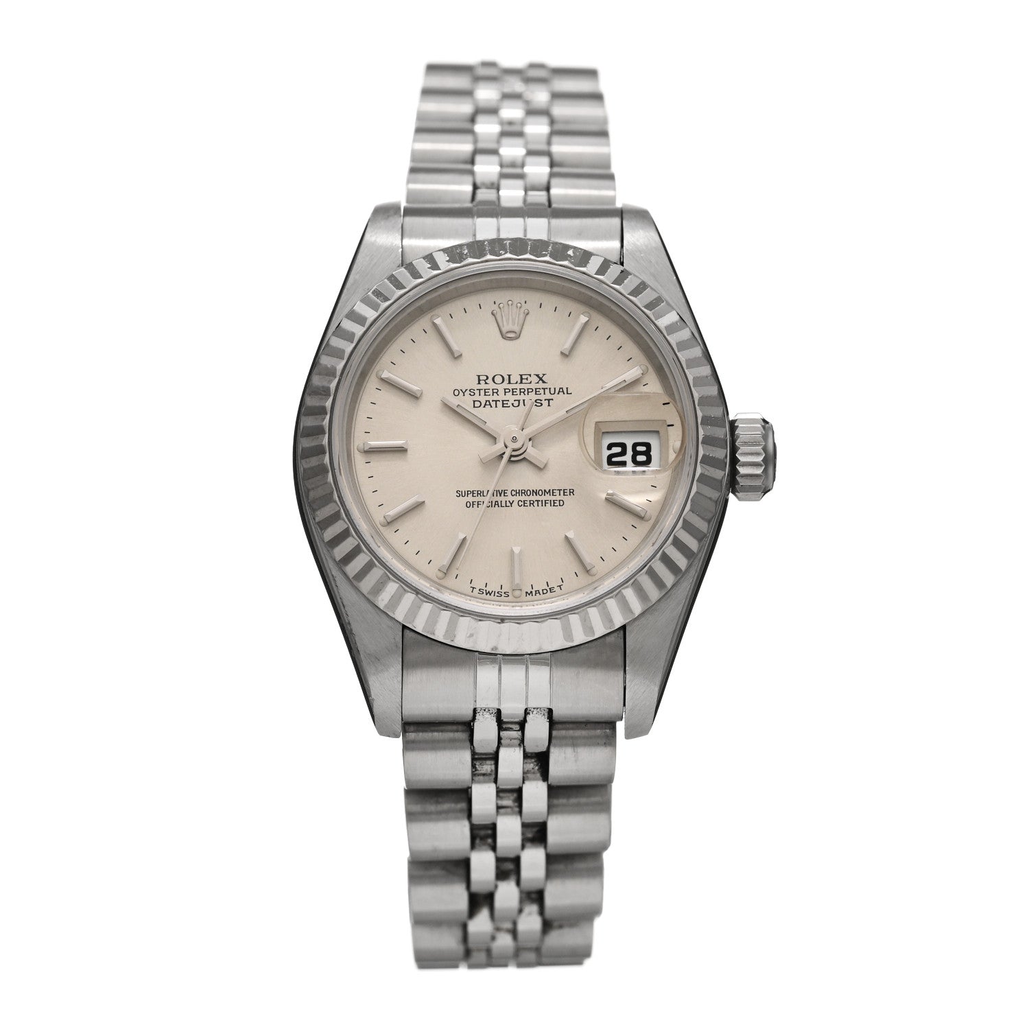 Rolex Stainless Steel 18K White Gold 26mm Oyster Perpetual Datejust Watch Silver 69174 1 of 5