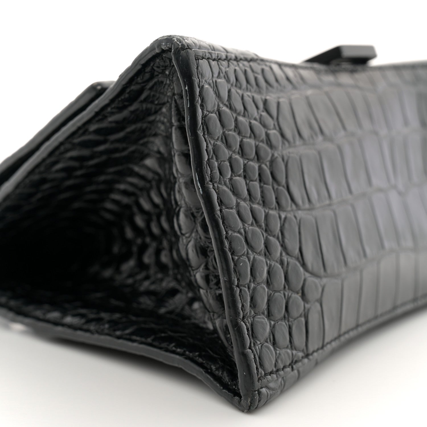 Balenciaga Shiny Calfskin Monochrome Crocodile Embossed Small Hourglass Top Handle Bag Black 8 of 17