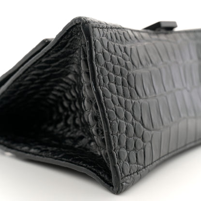Balenciaga Shiny Calfskin Monochrome Crocodile Embossed Small Hourglass Top Handle Bag Black 8 of 17