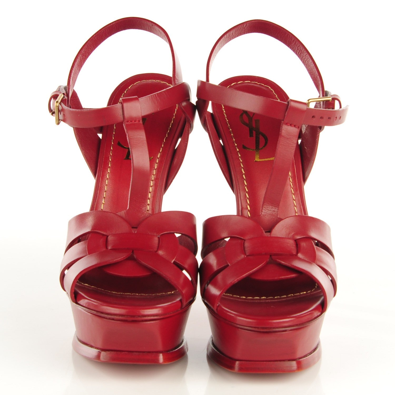 Saint Laurent Calfskin Tribute 105 Platform Sandals 36.5 Deep Red 2 of 5