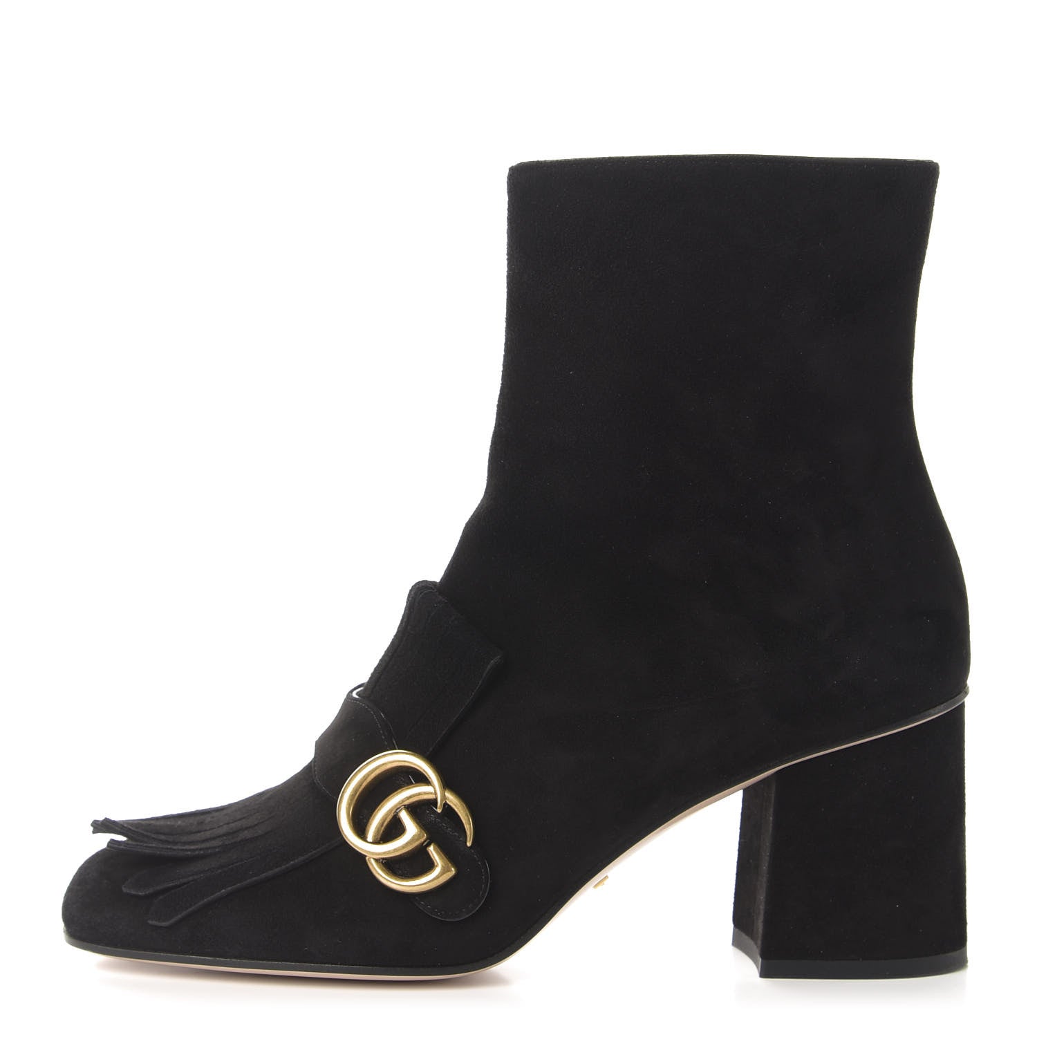 Gucci Kid Scamosciato GG Marmont Fringe 75mm Ankle Boots 40 Black 1 of 9