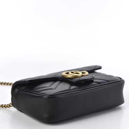 Gucci Calfskin Matelasse Super Mini GG Marmont Shoulder Bag Black 3 of 10