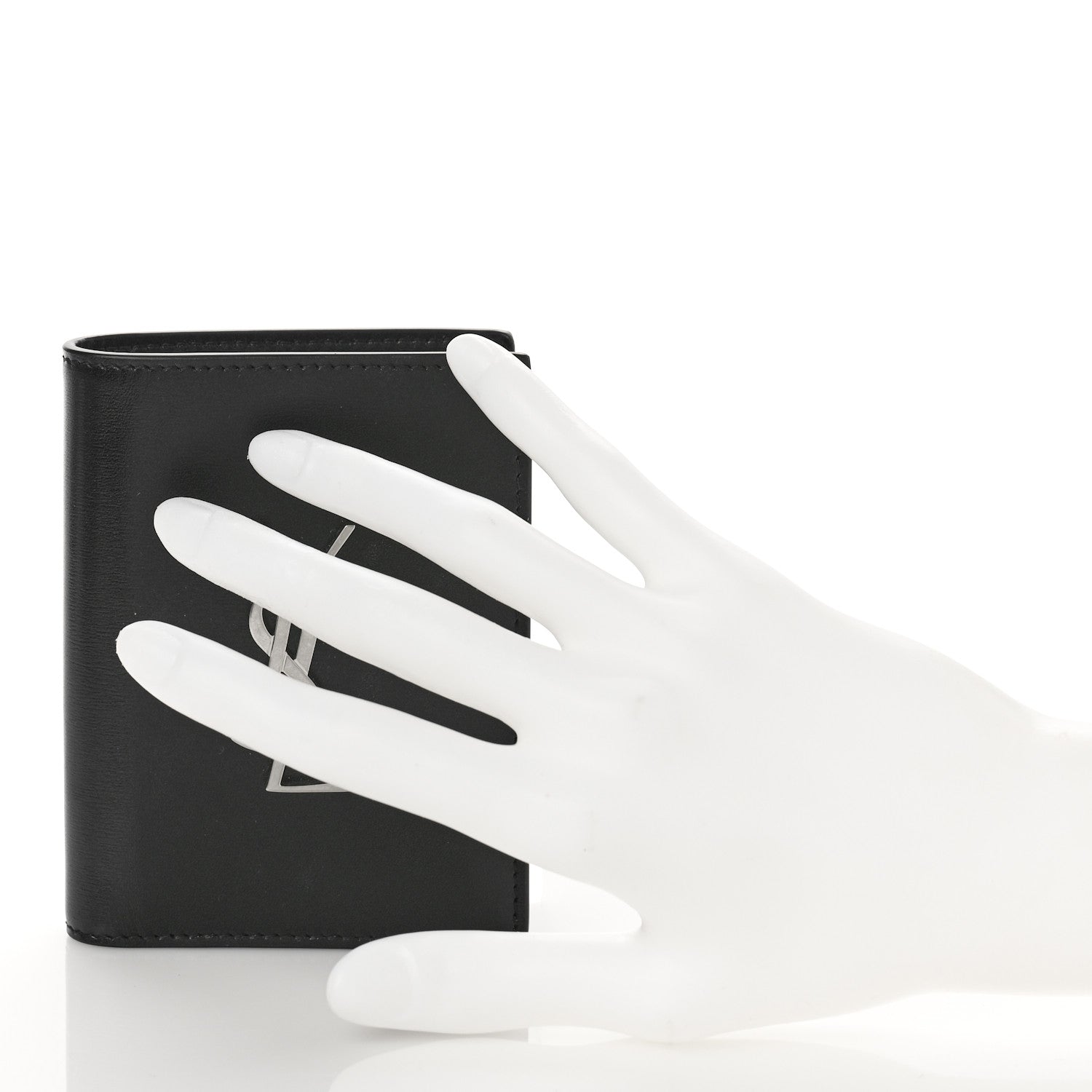 Saint Laurent Smooth Calfskin Cassandre Credit Card Wallet Black 2 of 9