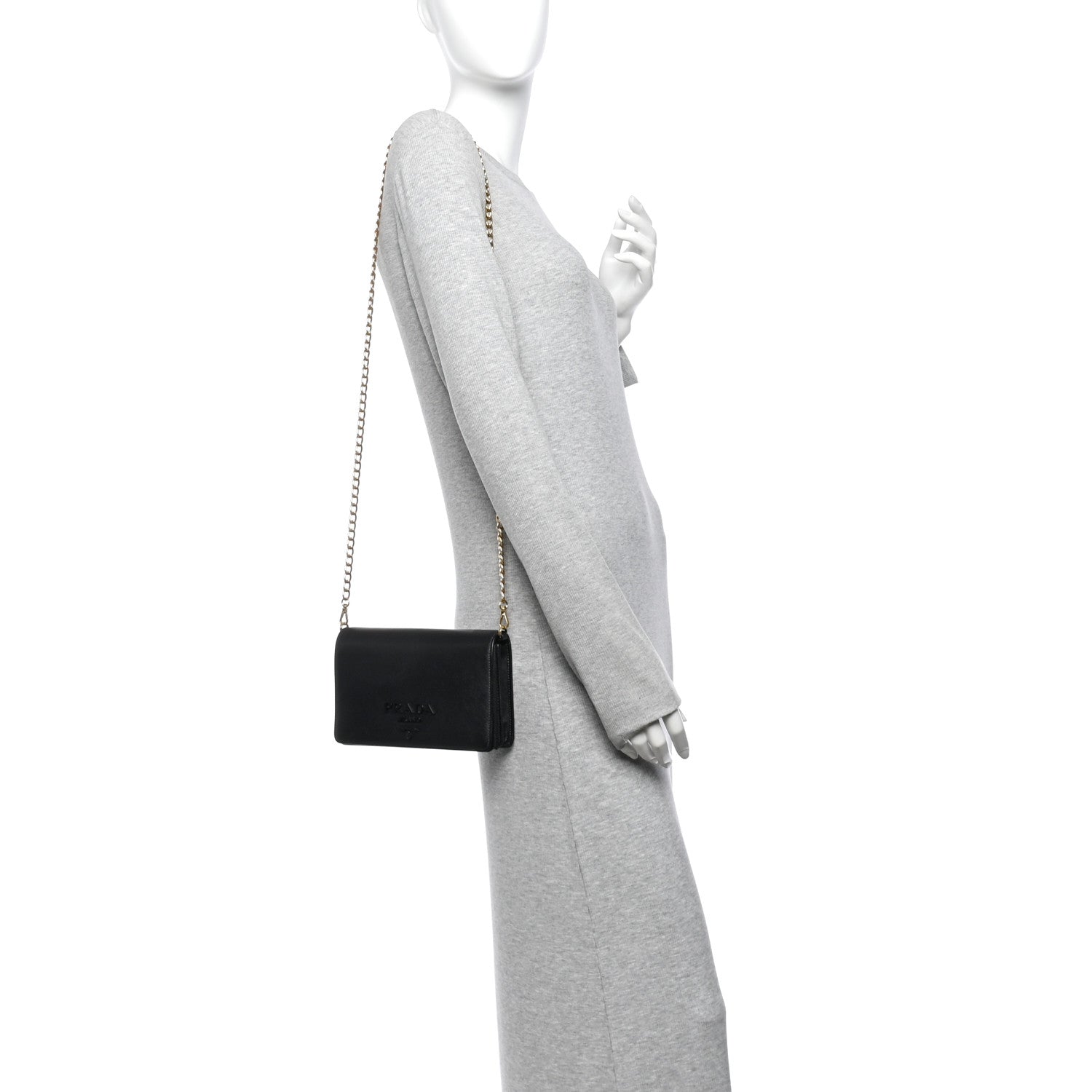Prada Saffiano Lux Monochrome Chain Wallet Black 2 of 13