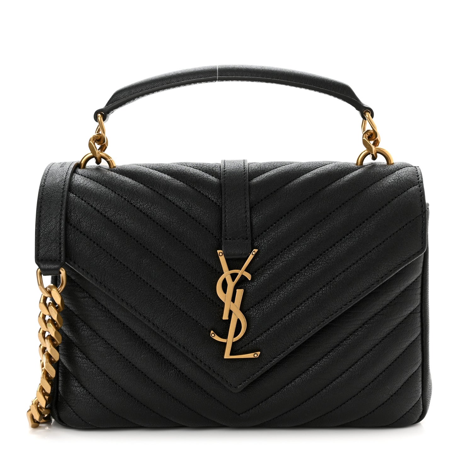 Sheepskin Matelasse Chevron Monogram Medium College Bag Black