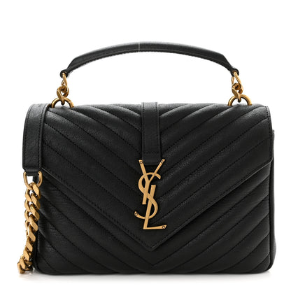 Saint Laurent Sheepskin Matelasse Chevron Monogram Medium College Bag Black 1 of 11