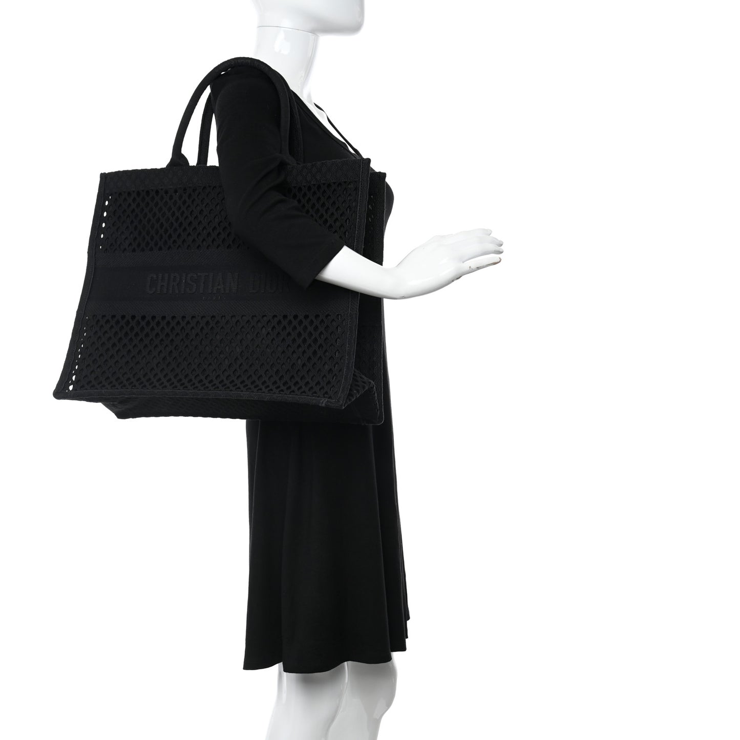Mesh Embroidered Book Tote Black