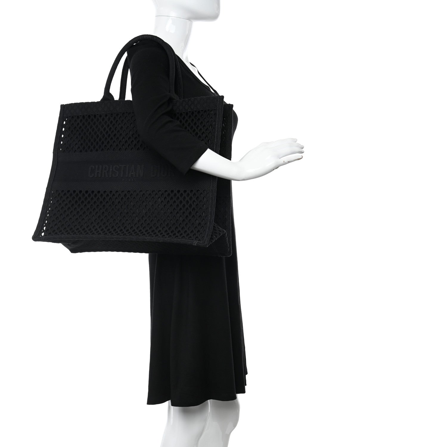 Christian Dior Mesh Embroidered Book Tote Black 2 of 15