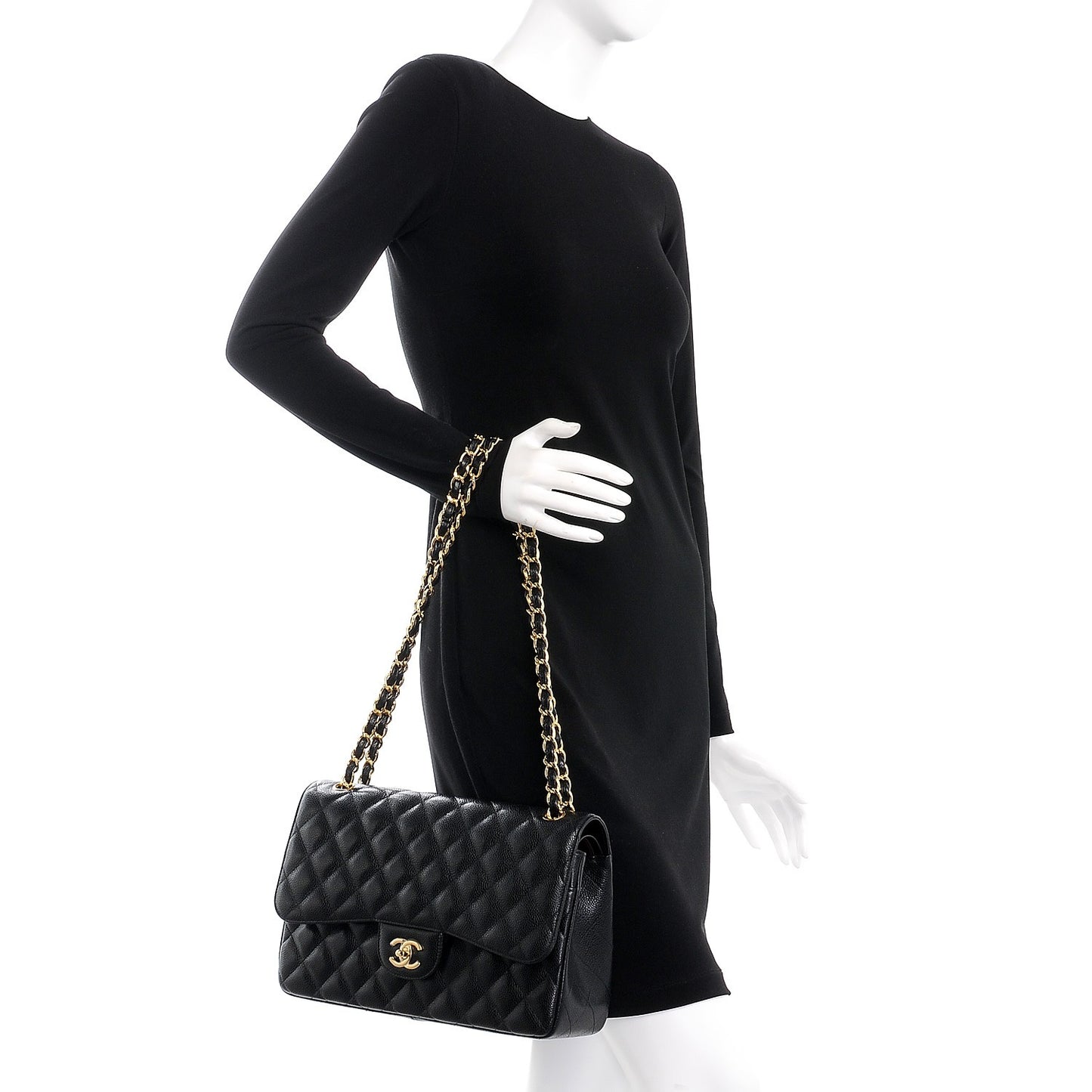 Caviar Quilted Jumbo Double Flap Black