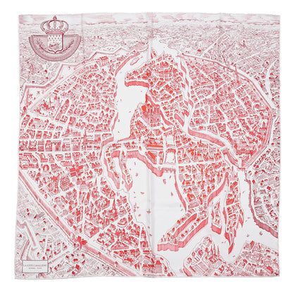 Hermes Silk La Cite Cavaliere Scarf 90 White Rouge Bordeaux 1 of 4