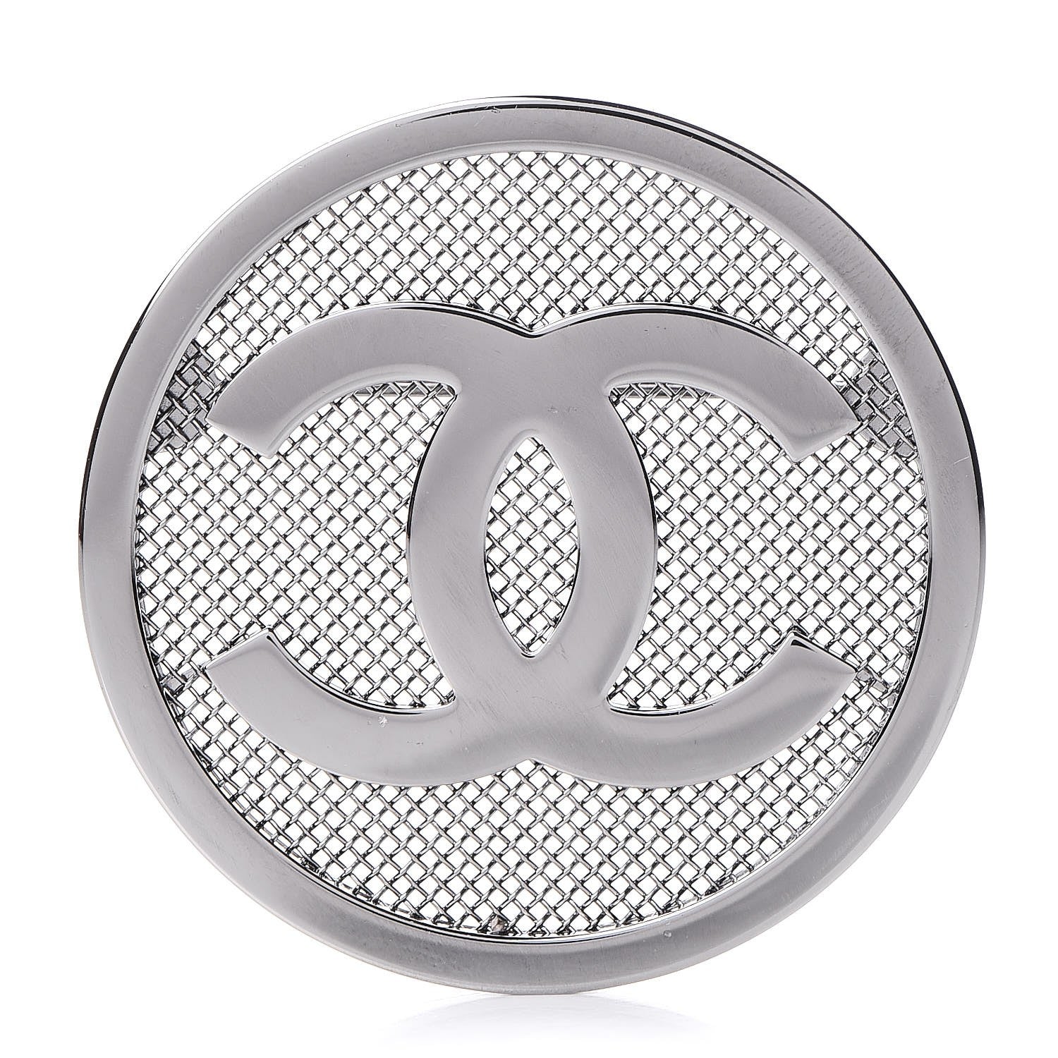 Chanel Ruthenium Mesh Circle CC Brooch 1 of 5