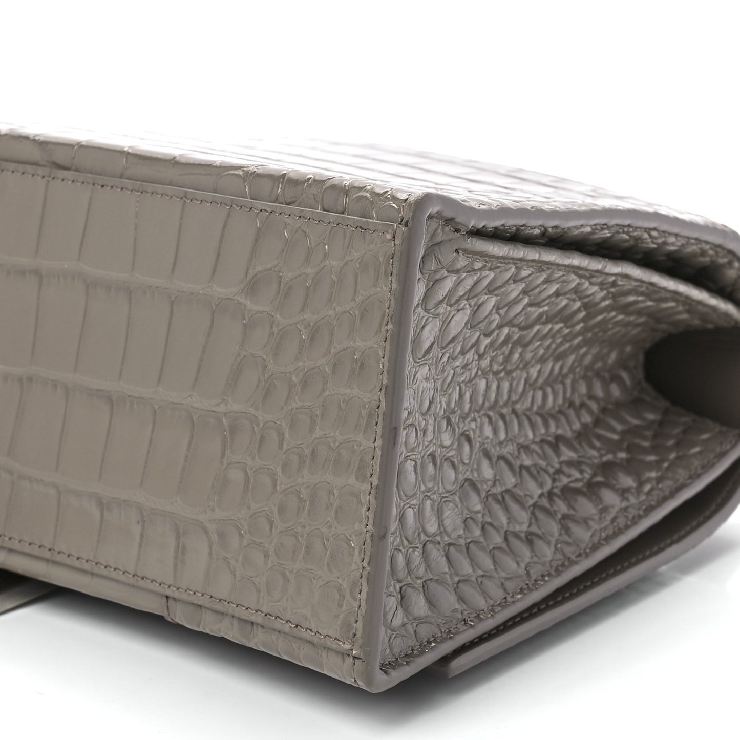 Shiny Calfskin Crocodile Embossed Medium Hourglass Top Handle Bag Mink Grey