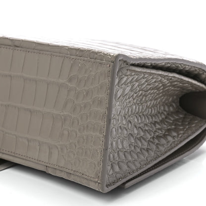 Balenciaga Shiny Calfskin Crocodile Embossed Medium Hourglass Top Handle Bag Mink Grey 12 of 14