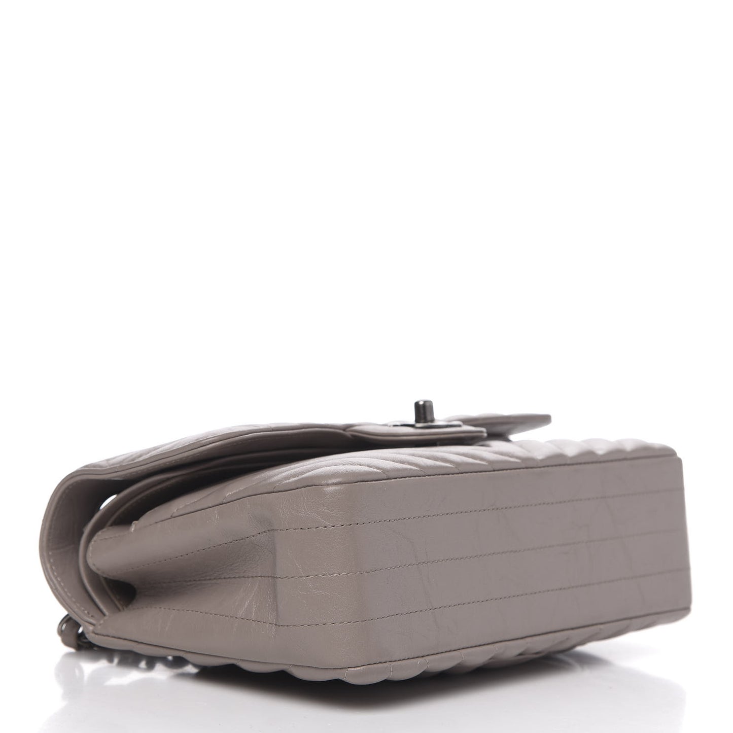 Aged Calfskin Chevron Quilted Small Double Flap Grey
