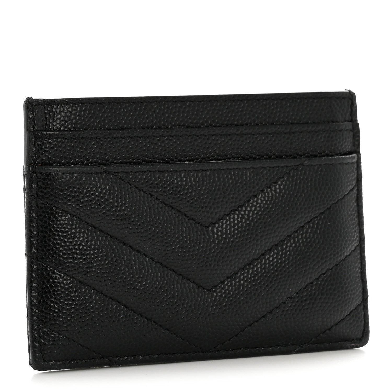 Saint Laurent Grain De Poudre Matelasse Chevron Monogram Credit Card Case Black 3 of 12