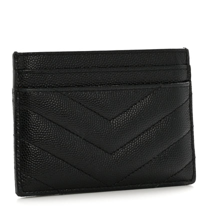 Saint Laurent Grain De Poudre Matelasse Chevron Monogram Credit Card Case Black 3 of 12