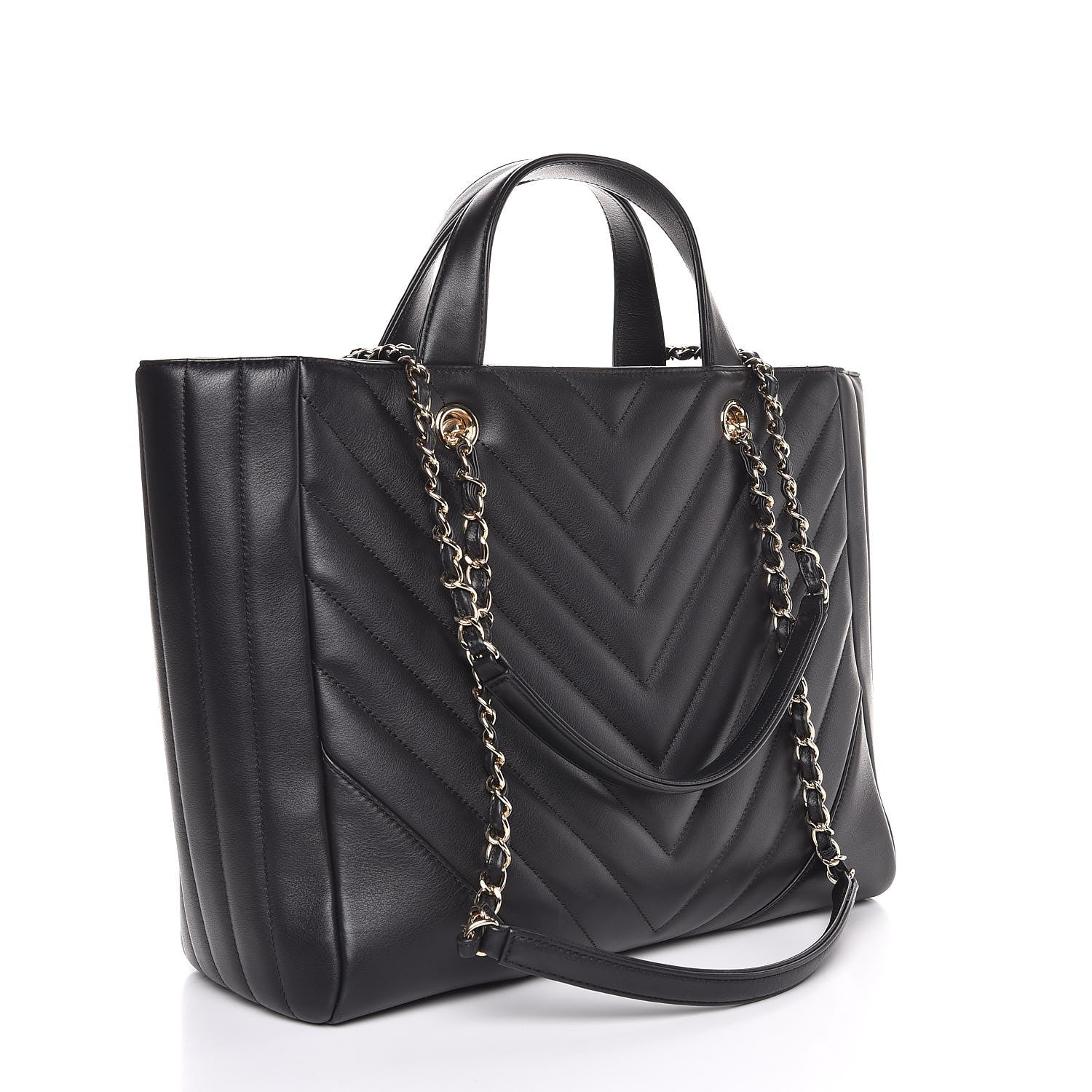 Chanel Calfskin Chevron Quilted Large Shopping Tote Black 3 of 8