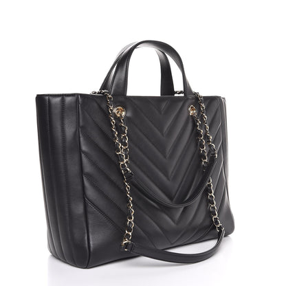 Chanel Calfskin Chevron Quilted Large Shopping Tote Black 3 of 8