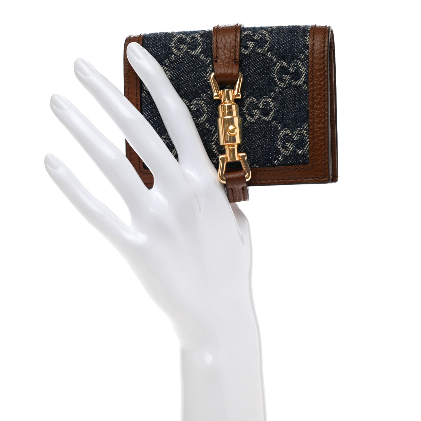 New Denim GG Monogram Jackie 1961 Card Case Blue Tea Cuir