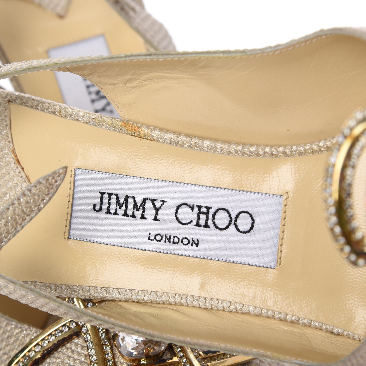 Jimmy Choo Glitter Karung Crystal Flint 100 Slingback Pump 38 Gold 8 of 17