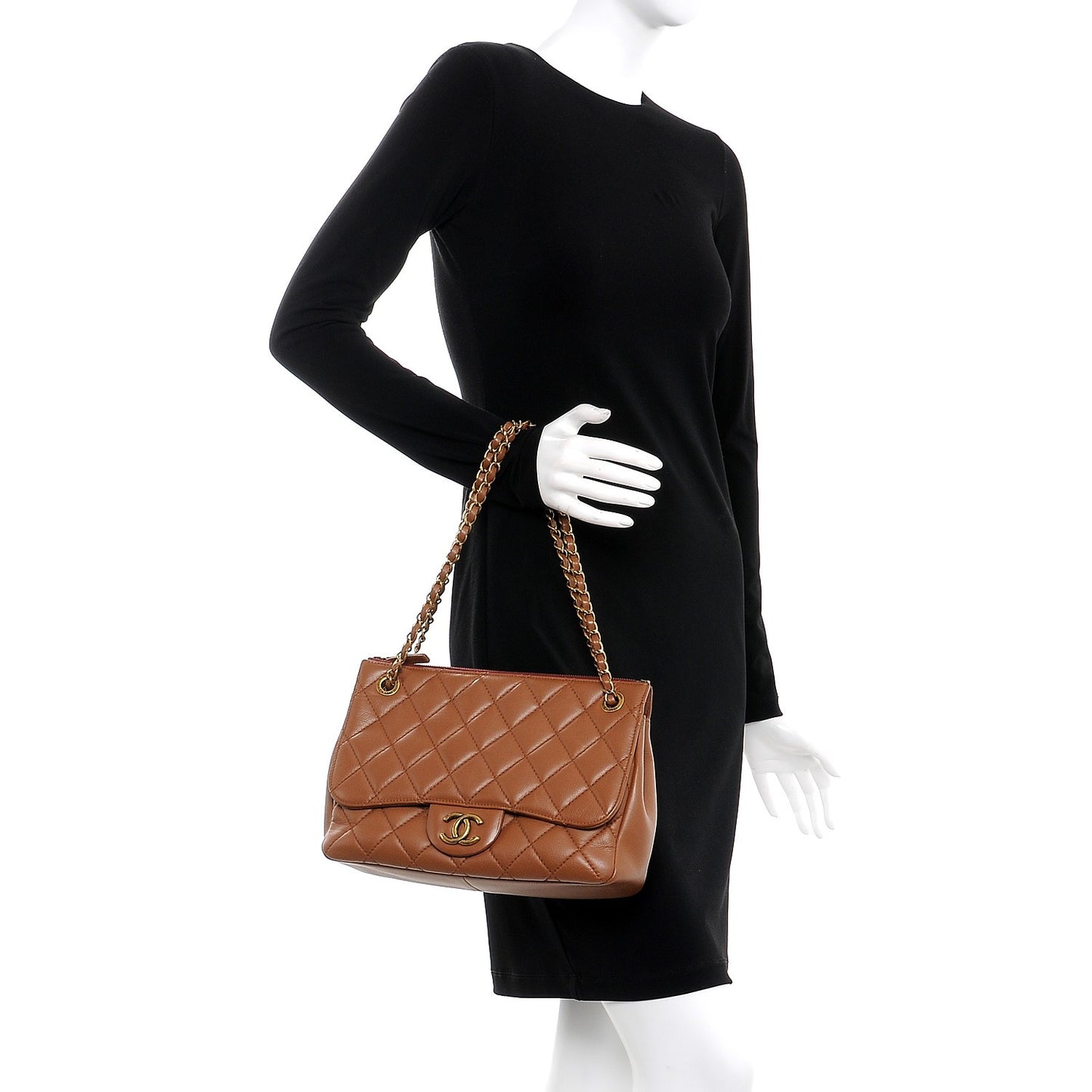 Calfskin Large Blizzard Zip Top Flap Bag Light Brown