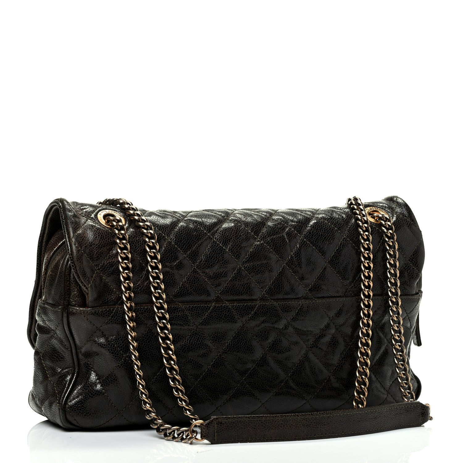 Chanel Crumpled Grained Calfskin Quilted Large Shiva Flap Dark Brown 2 of 4