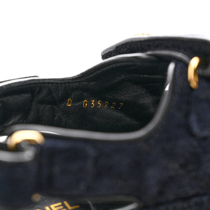 Chanel Velvet Velcro Dad Sandals 37.5 Navy Blue 8 of 9