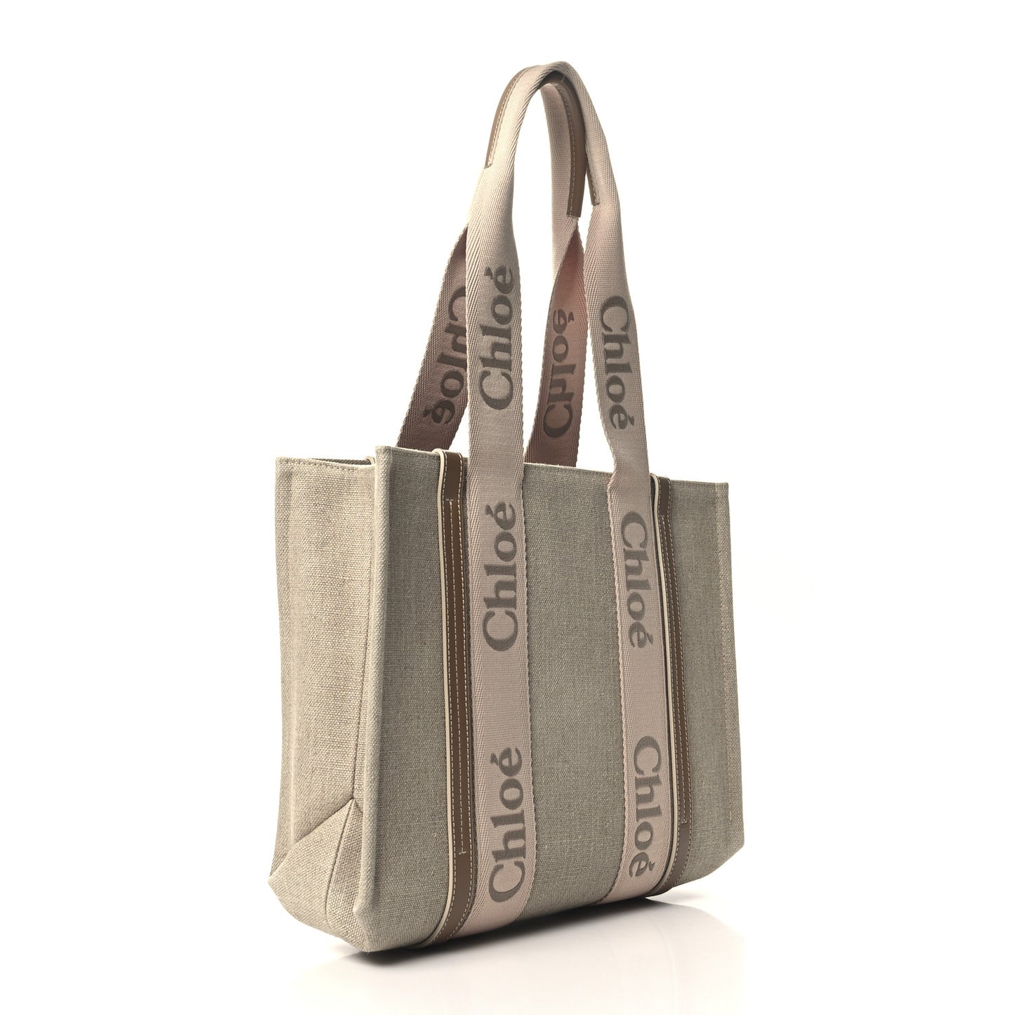 Linen Calfskin Medium Woody Ribbon Tote Blushy Beige