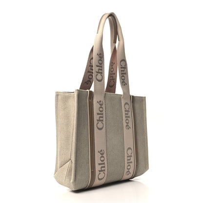 Chloe Linen Calfskin Medium Woody Ribbon Tote Blushy Beige 3 of 9