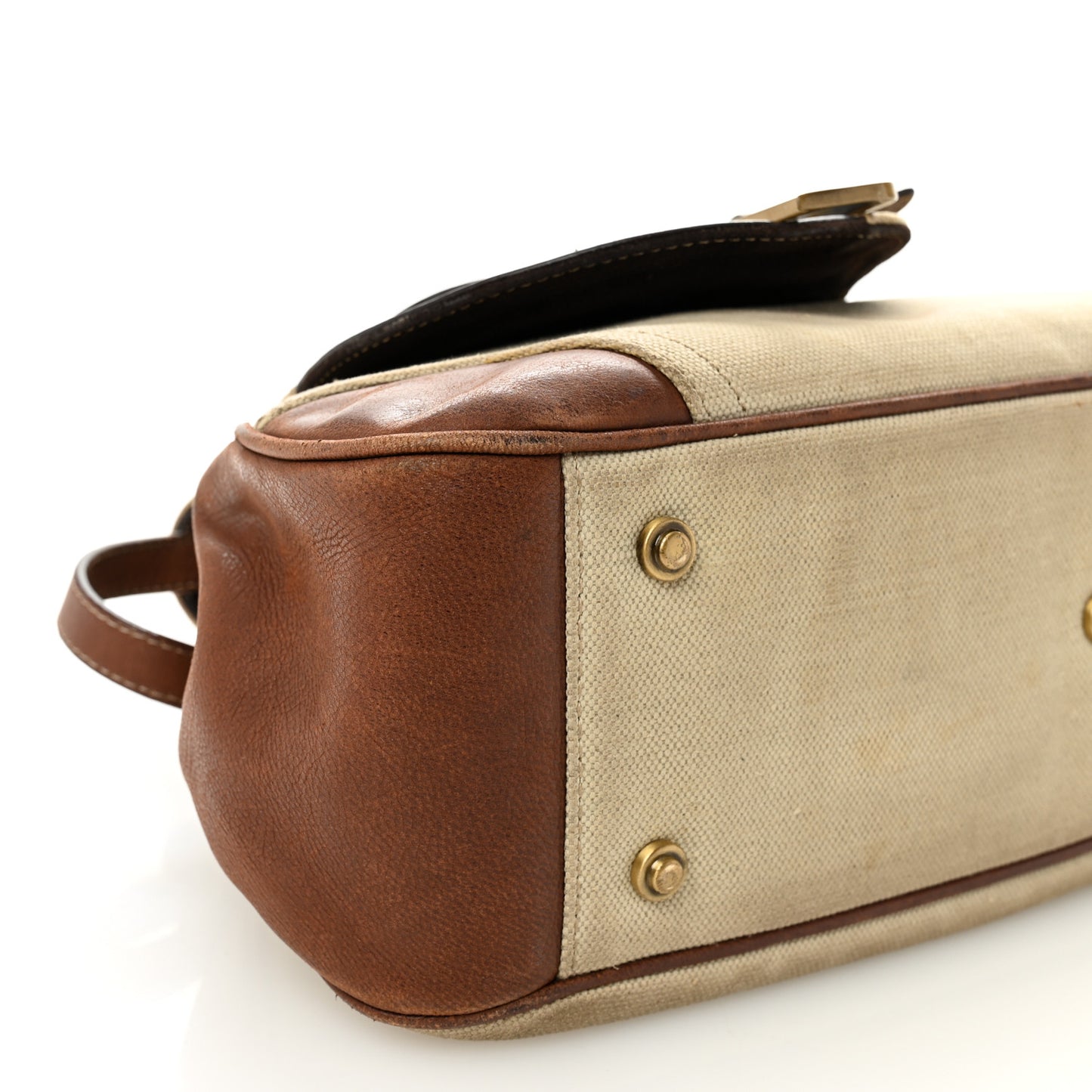 Canvas Calfskin Saddle Bowler Natural Brown