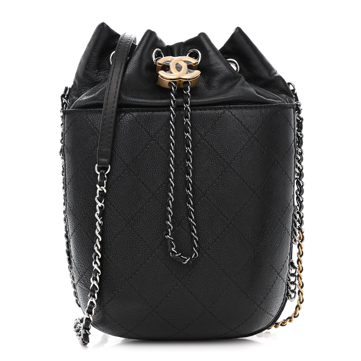 Chanel Aged Calfskin Quilted Gabrielle Bucket Black 1 of 10