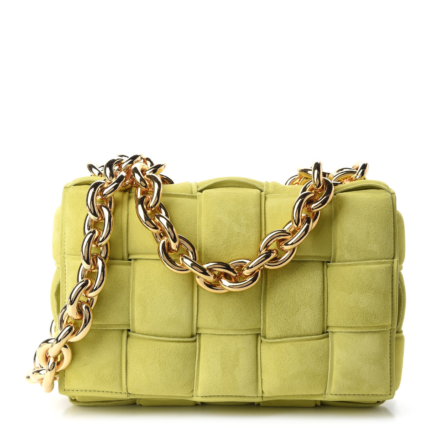 Bottega Veneta Suede Maxi Intrecciato Padded Chain Cassette Crossbody Bag Kiwi 1 of 8