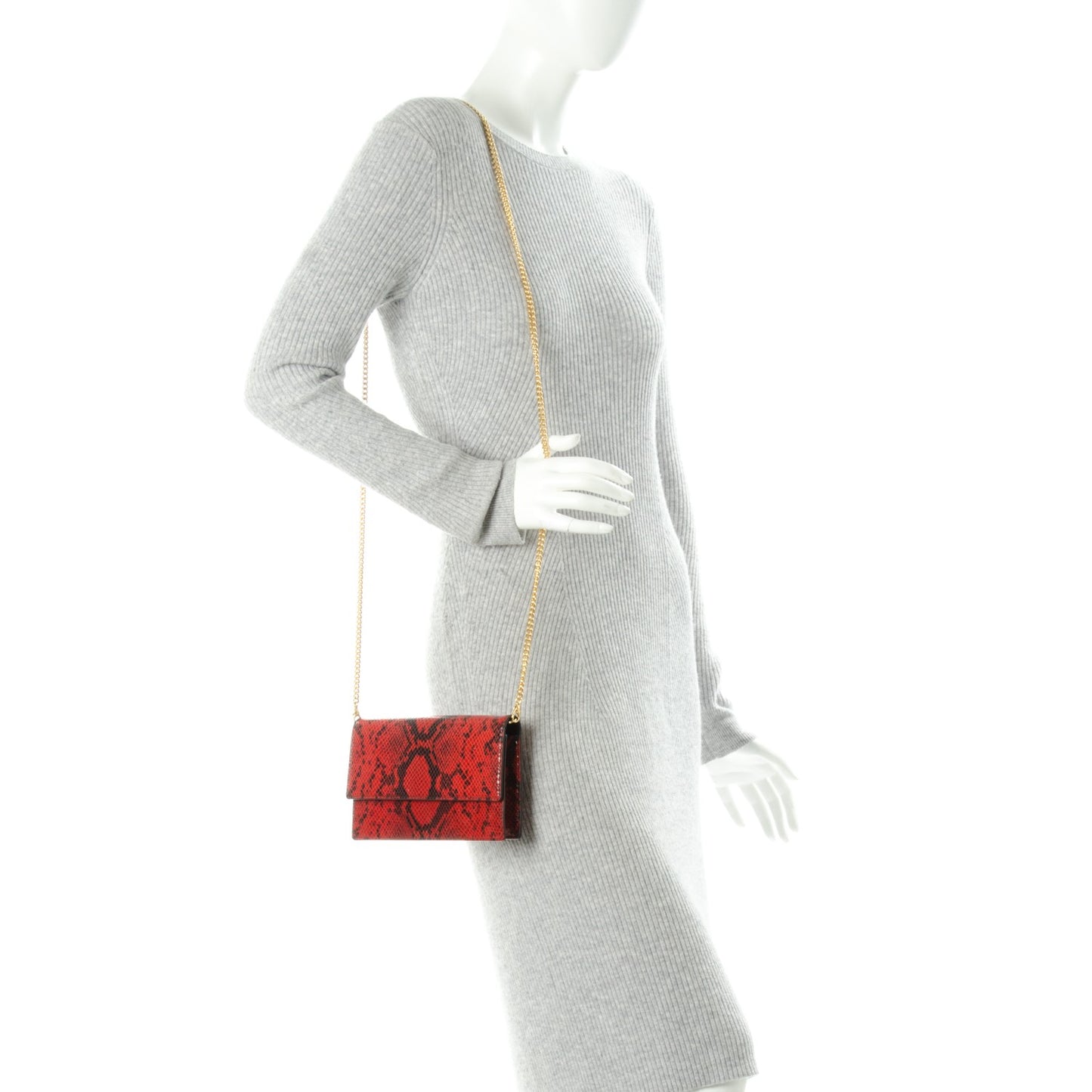 Python Insignia Crossbody Chain Clutch China Red