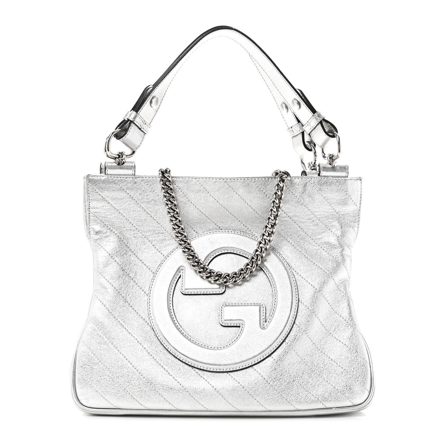 Gucci Sakai Be Green Calfskin Diagonal Stitched Small Blondie Tote Silver 1 of 9