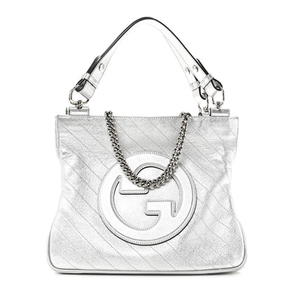 Gucci Sakai Be Green Calfskin Diagonal Stitched Small Blondie Tote Silver 1 of 9