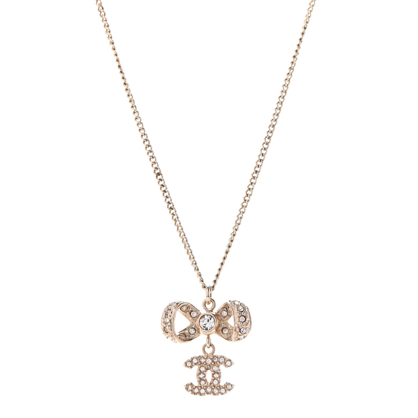 Crystal CC Bow Necklace Gold
