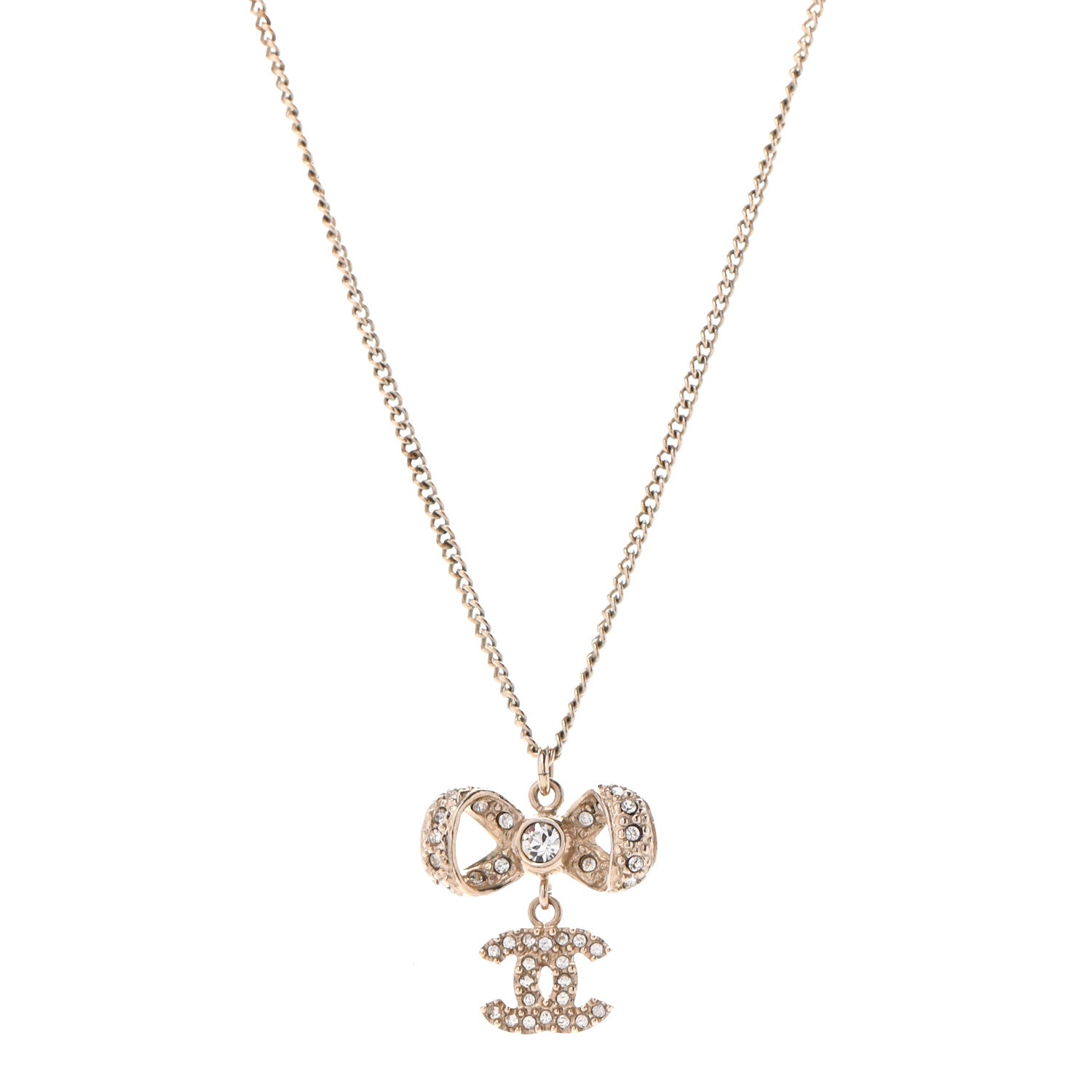 Chanel Crystal CC Bow Necklace Gold 1 of 5