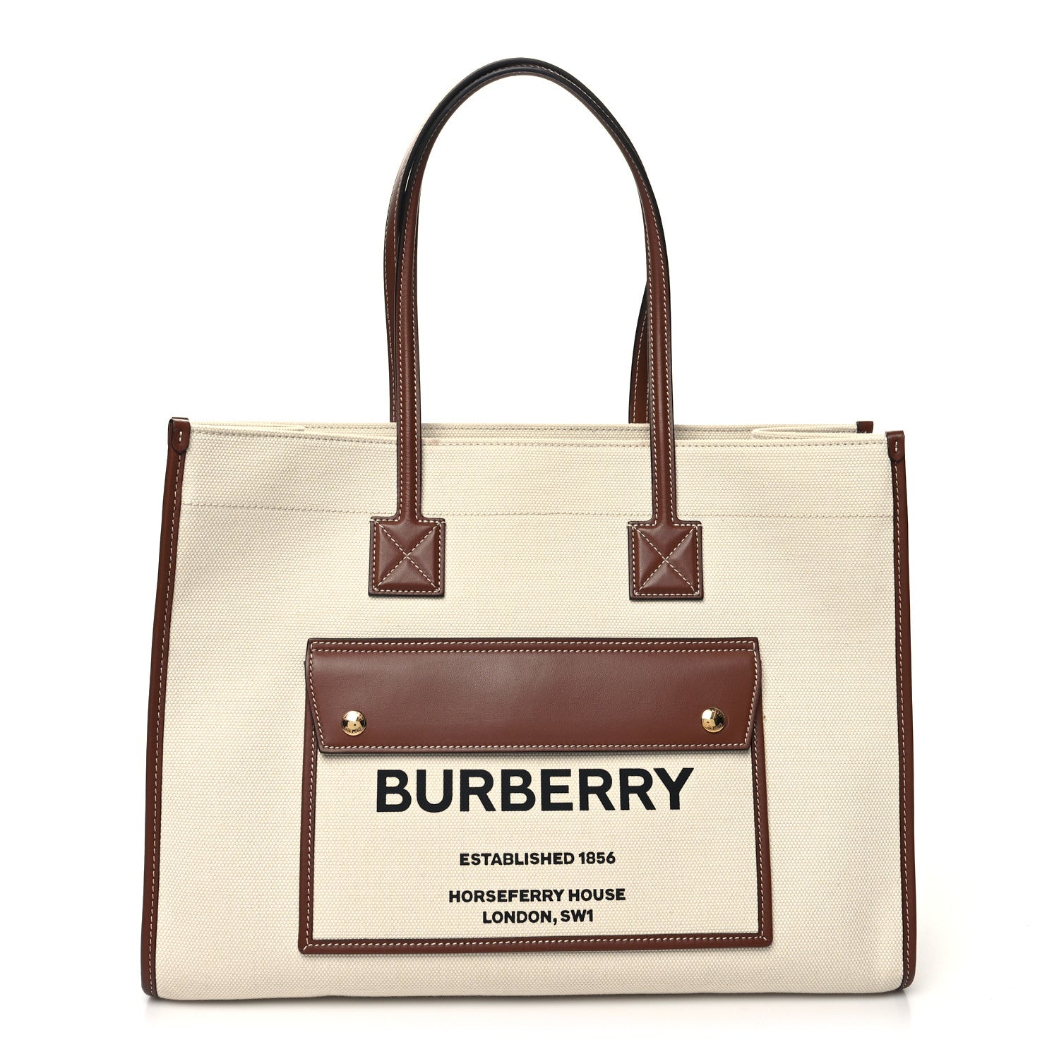 Burberry Canvas Smooth Calfskin Medium Two Tone Freya Tote Brown 1 of 15