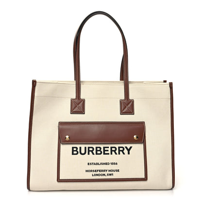 Burberry Canvas Smooth Calfskin Medium Two Tone Freya Tote Brown 1 of 15